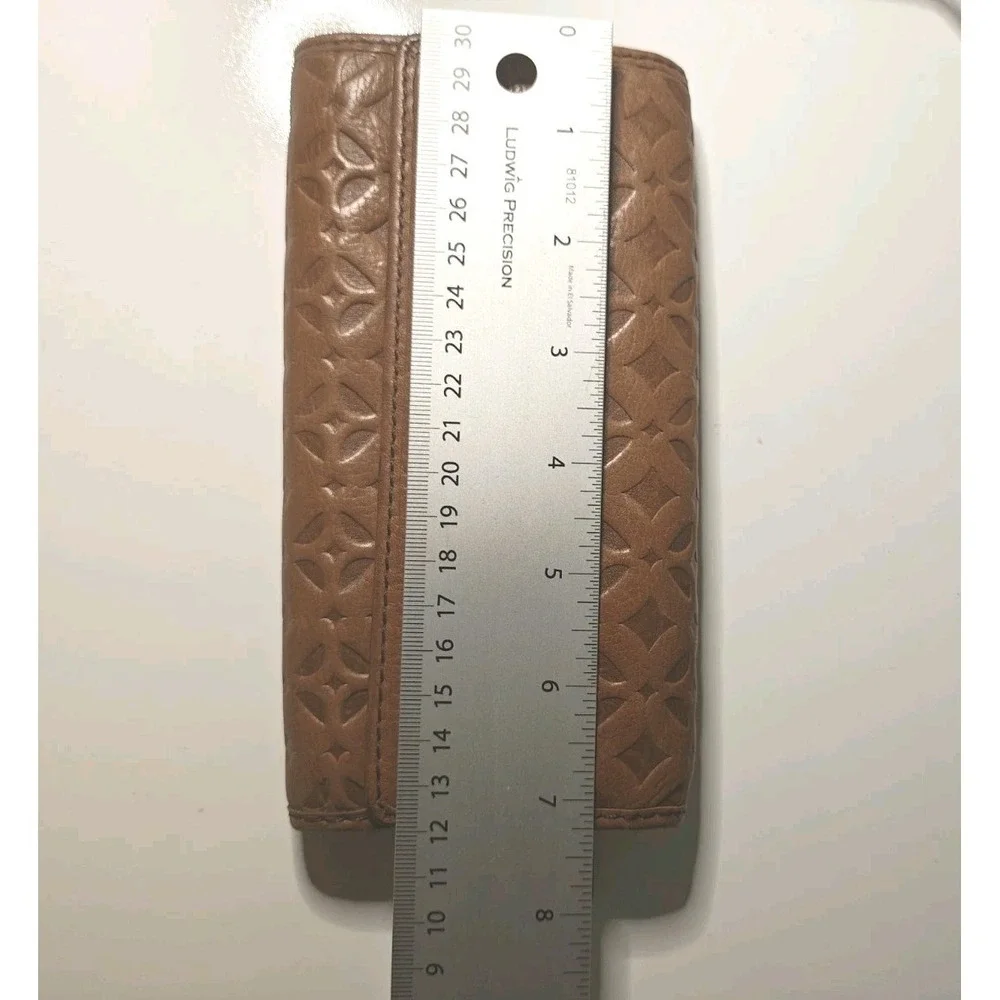 Vintage Fossil Leather Wallet Brown Embossed Keyhole Snap Zip Y2K Boho